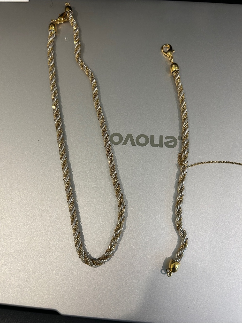 Gold-Tone Rope Chain Necklace and Bracelet Set. Necklace 18 inches & 7 inches br